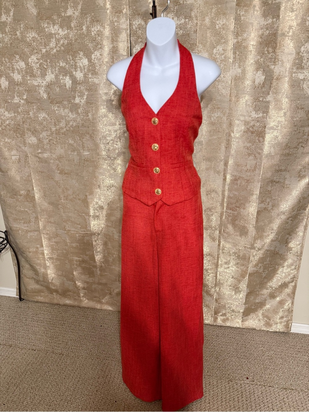 COMMENSE Red Halter Vest & Wide Leg Pants Set Medium NWT -two-piece matching set